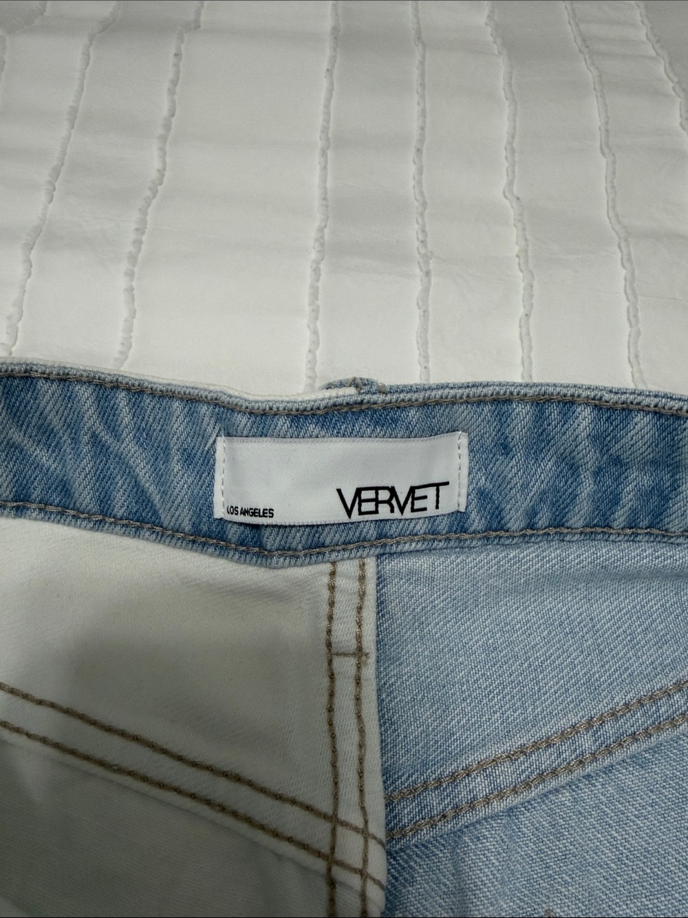 Two-Tone Distressed Denim Shorts - White & Light Blue - Picture 3 of 4